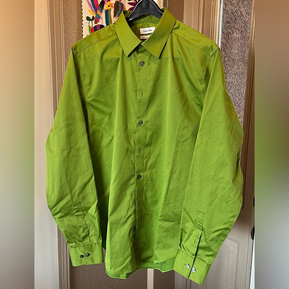 Calvin Klein 16.5 - 36/37 Men's Lime Green Dress Shirt